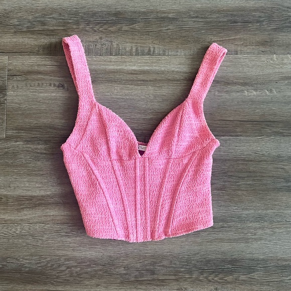 Zara Tops - Zara Pink Tweed Corset Crop Top